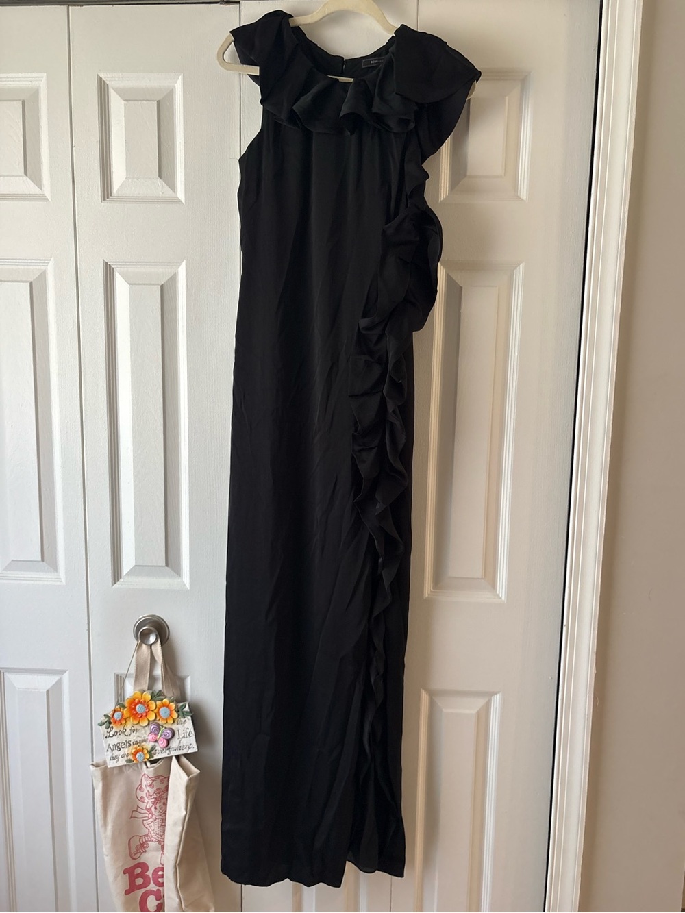 BCBGMaxAzria Black Ruffle-Trim Maxi Dress